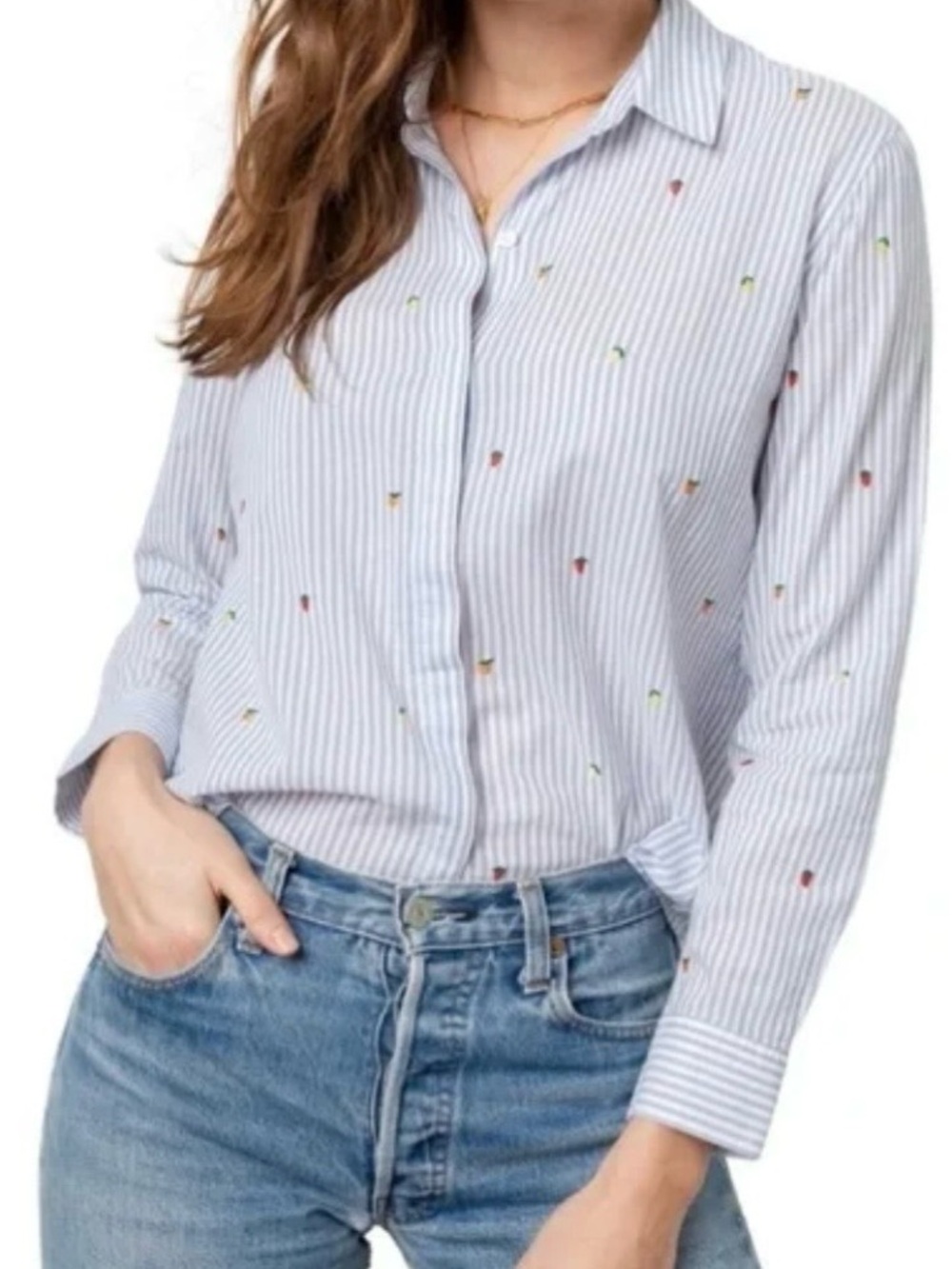 NWT Rails Taylor Striped Button-Up Shirt with Mini Embroidery size XL